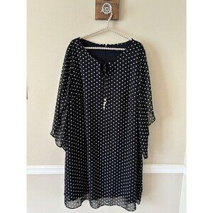 Roz & Ali Womens Size 20W Black White Shift Dress Polka Dot Split Sleeve